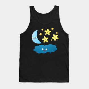 Cute singing stars, moon and cloud cartoon Tank Top